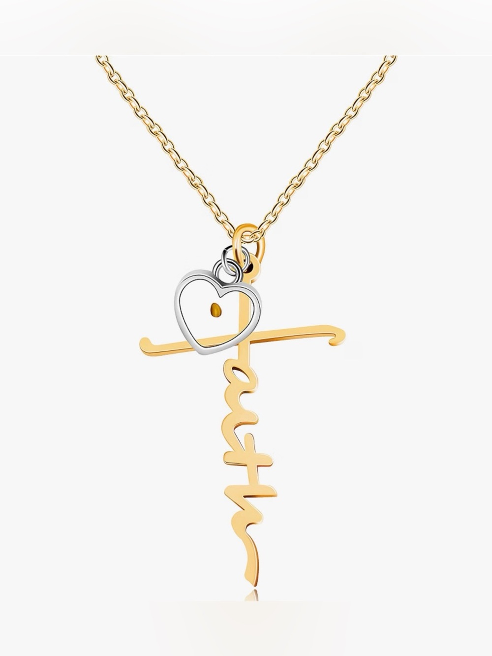 FAITH NECKLACE CROSS +MUSTARD SEED BIBLE VERSE GOLD TONE STAINLESS STEEL 18” NWT